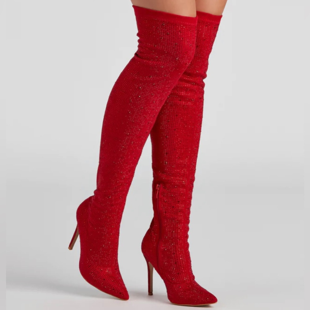 Red sparkle boots